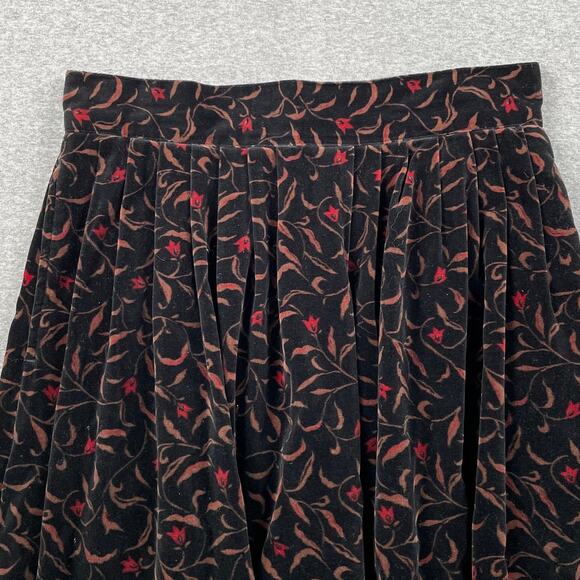 VTG Dark Floral Velvet Pleated Midi Skirt 12 Whimsigoth Cottagecore Witchy Retro - Picture 11 of 16
